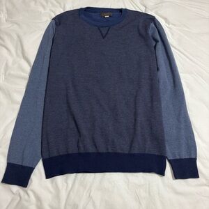 Thomas Dean Two-Tone Navy and Light Blue Crewneck Sweater